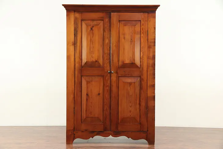 Country Pine Antique Armoire, Linen or Pantry Cupboard, Raised Panels #29489