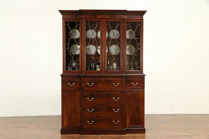 Traditional Mahogany Vintage Breakfront China Cabinet or Bookcase & Desk #30762