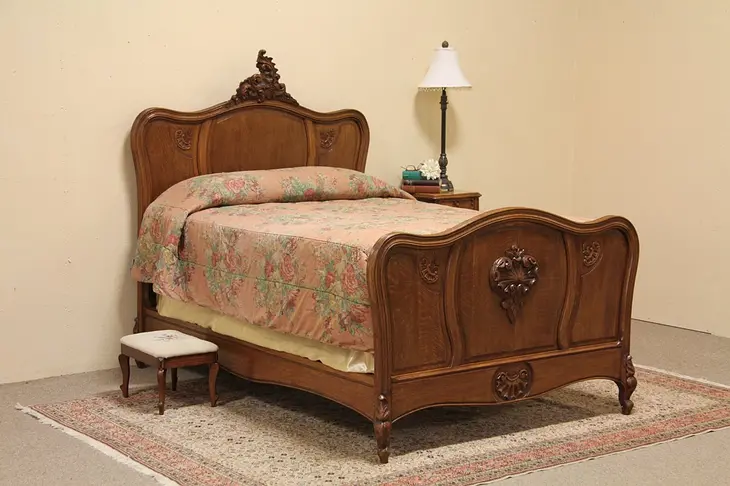 Country French Carved Antique Oak Bed