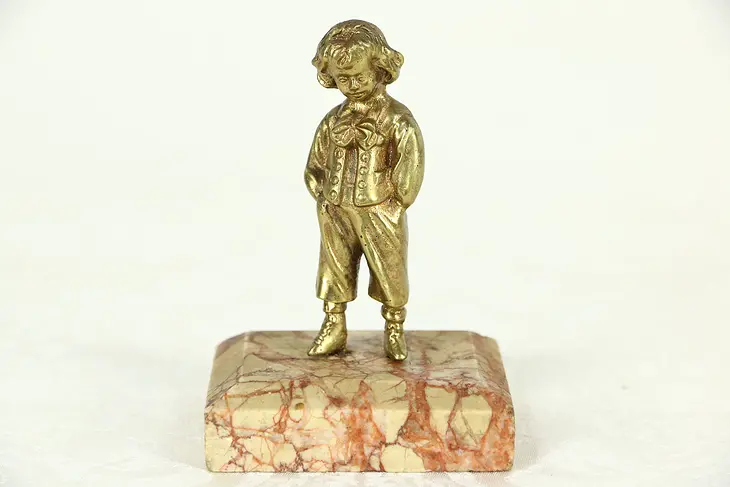 Bronze Boy Statue in 18th Century Garb, Marble Base
