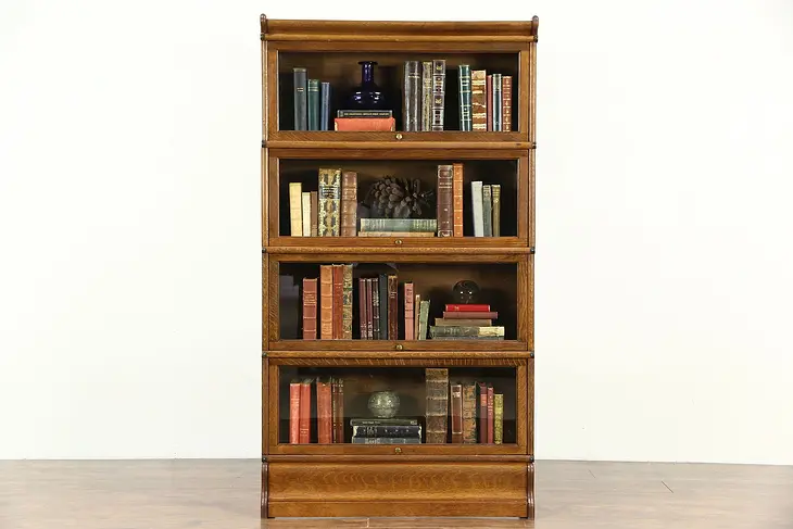 Oak 1900 Antique 4 Section Stacking Lawyer Bookcase, 62" Tall