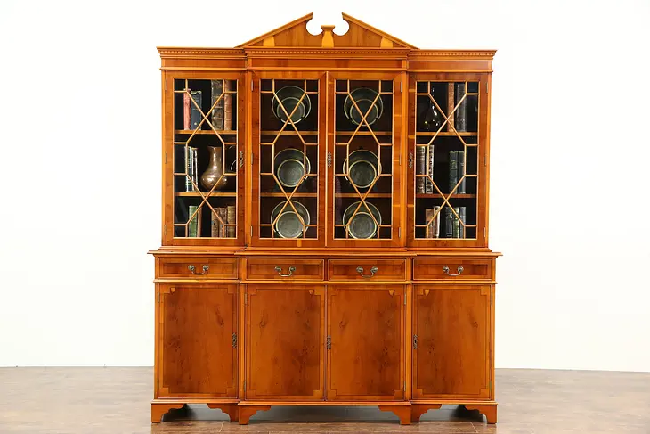 Breakfront Traditional China Cabinet or Bookcase, Yew Wood, Richwoods of London