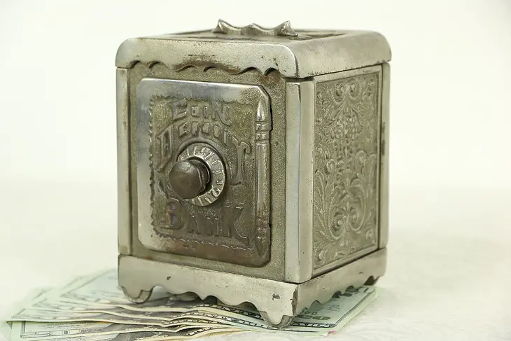Coin Deposit Bank, Nickel Antique 1890 Combination Lock