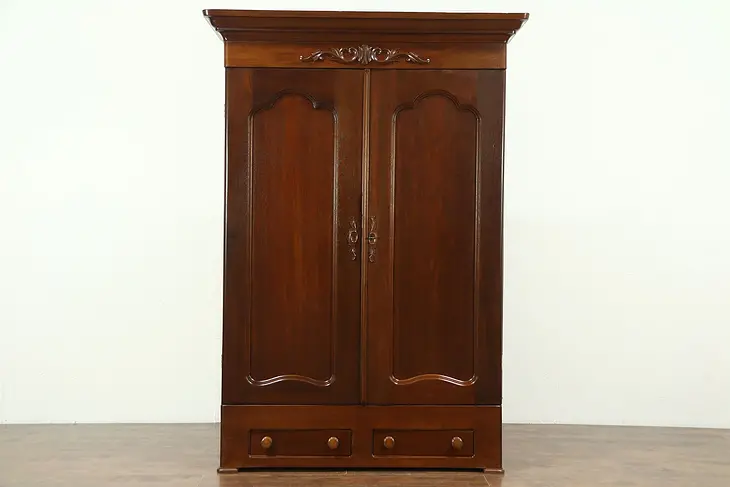 Victorian Antique 1870 Carved Walnut Armoire, Wardrobe or Closet