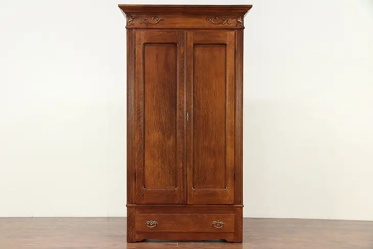 Victorian Antique 1900 Oak Armoire, Wardrobe, or Closet, Disassembles #29455