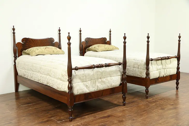 Traditional Sheraton Pair of Vintage Twin or Single Mahogany Poster Beds #30667