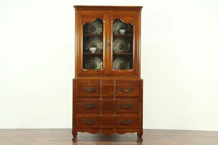 Cherry Traditional Vintage China Cabinet or Bookcase, Signed Widdicomb