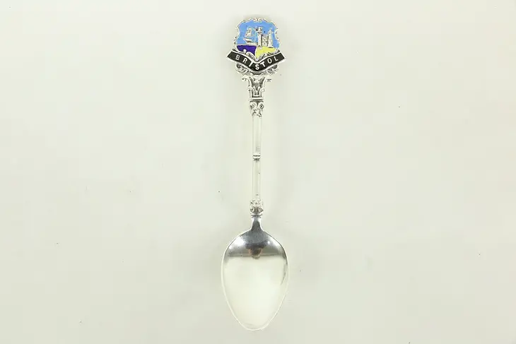 Bristol England Souvenir Spoon with Enamel, Hallmarked Silver