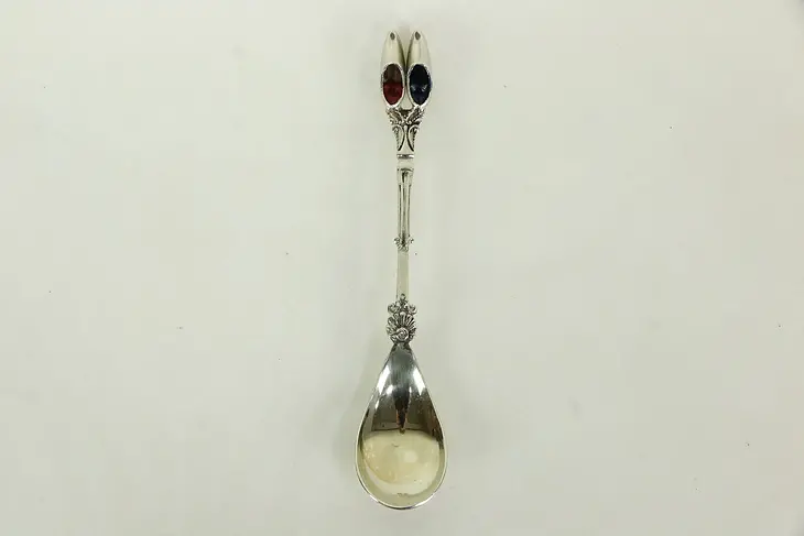 Souvenir Spoon with Enamel Wooden Shoes, Signed J S Zn