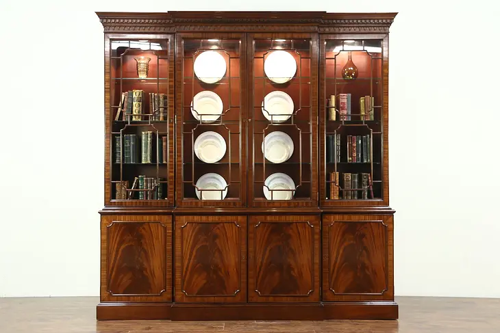 Georgian Style Vintage Breakfront China Cabinet or Bookcase, Signed Councill