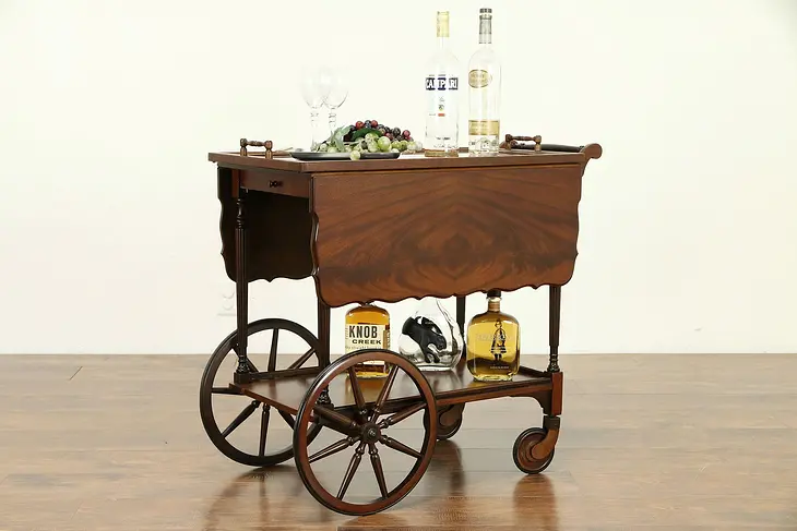 Bar Cart, Antique Mahogany Dessert or Beverage Trolley, Signed 1918 #30797