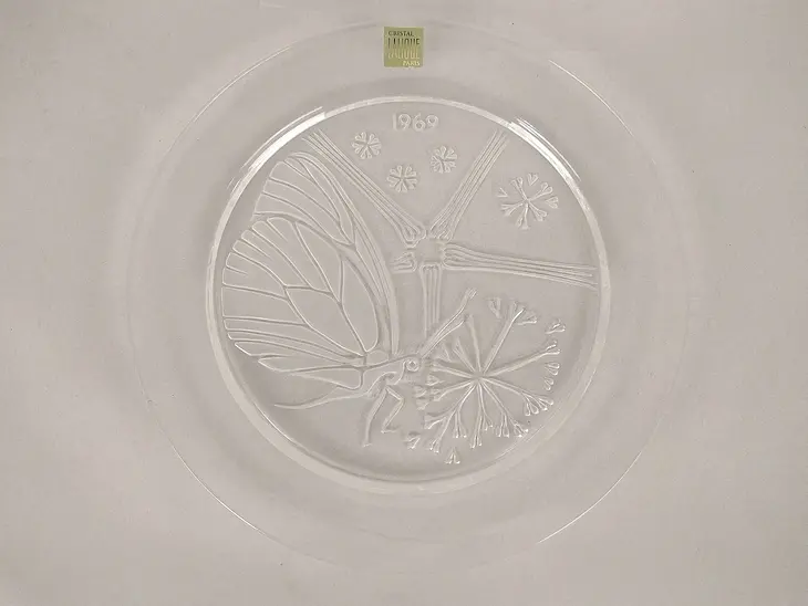 Lalique France Crystal Plate Papillon Butterfly 1969 With Box
