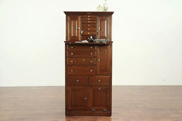 Oak Antique Dental Medical Cabinet, Jewelry, Collector Chest, Signed Betz #29216