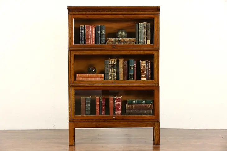 Viking Signed Oak 3 Section Lawyer Barrister Stacking Bookcase, Pat. 1908