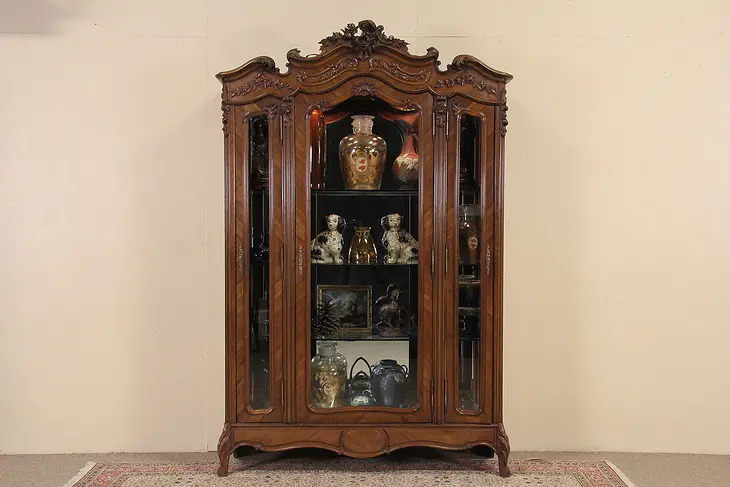 French Triple Armoire 1900's Antique China Curio Display Cabinet