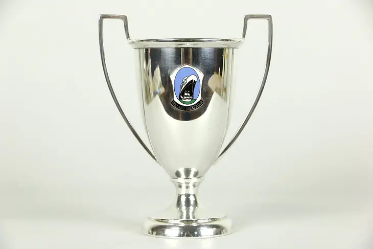 Silverplate Vintage Holland America Line Trophy, Enamel Mount