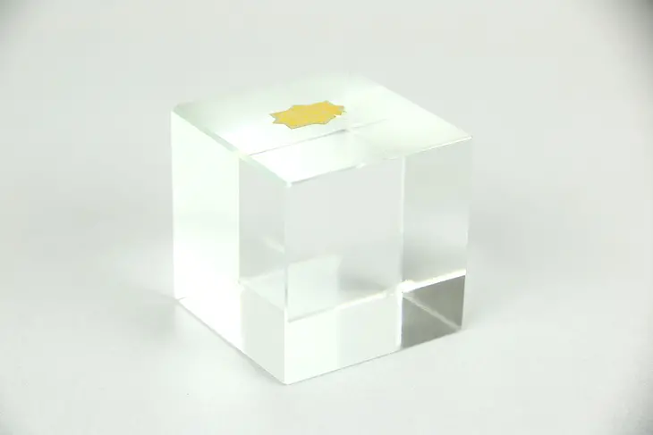 Cube Crystal Paperweight, Signed Embassy Hand Cut NSP, Japan