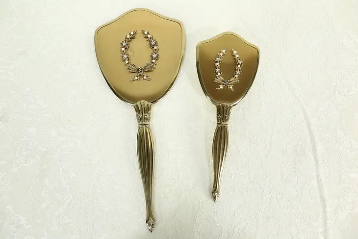 Mirror & Brush Vintage Boudoir Set, Pearls & Rhinestones