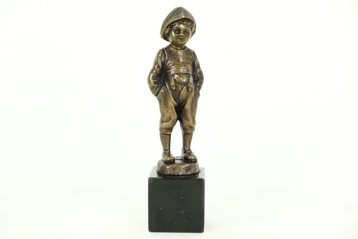 Bronze Antique 1900 Miniature Statue of a Boy Smoking