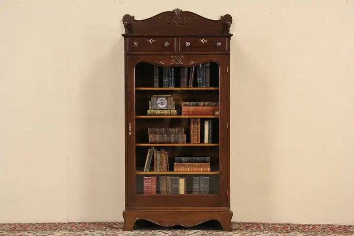 Oak 1900 Antique Bookcase, Display or Bathroom Cabinet