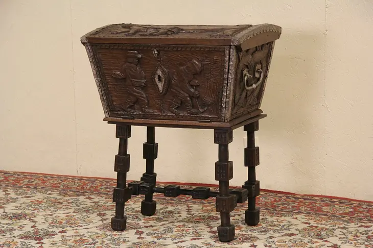 Treasure Chest for Silver or Collector, Carved Horse and Plow