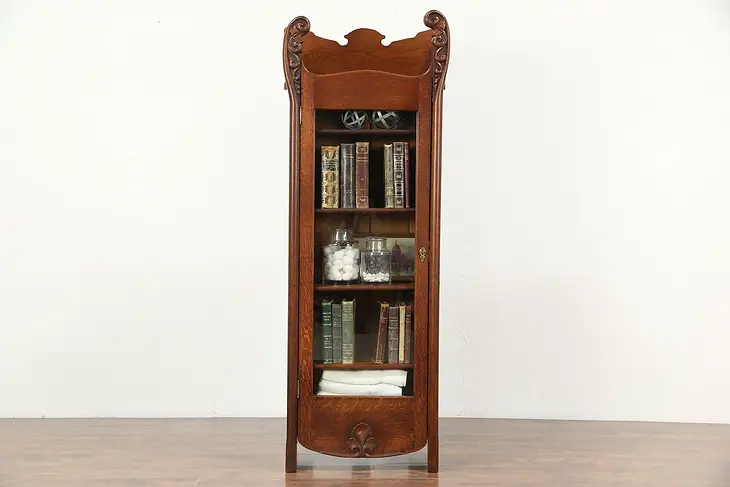Oak 1900 Antique Carved Bookcase, Bath Cabinet