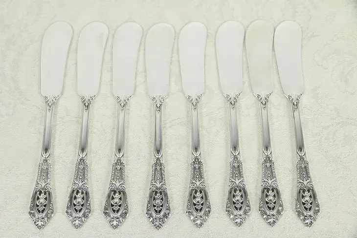 Set of 8 Sterling Silver Butter Knives, 5 1/2" Rose Point by Wallace #30124