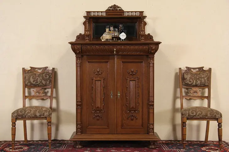 Armoire or Linen Cabinet, Austria Carved Oak 1880 Antique