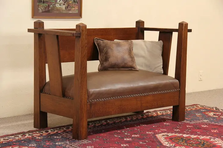 Arts & Crafts Mission Oak Antique 1905 Sofa, Bench or Settee