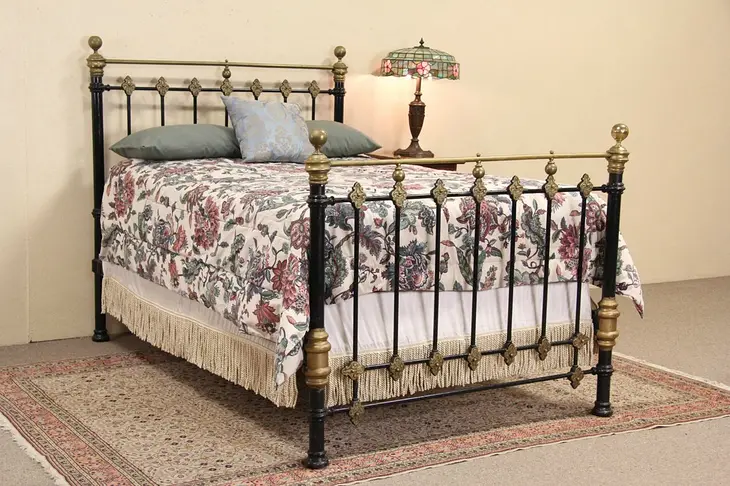 Victorian 1895 Antique Iron & Brass Full Size Bed
