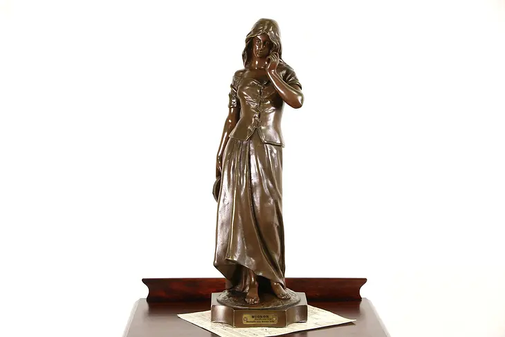 Mignon 1900 Antique Bronze Statue, Signed Pierre Oge Sculpture