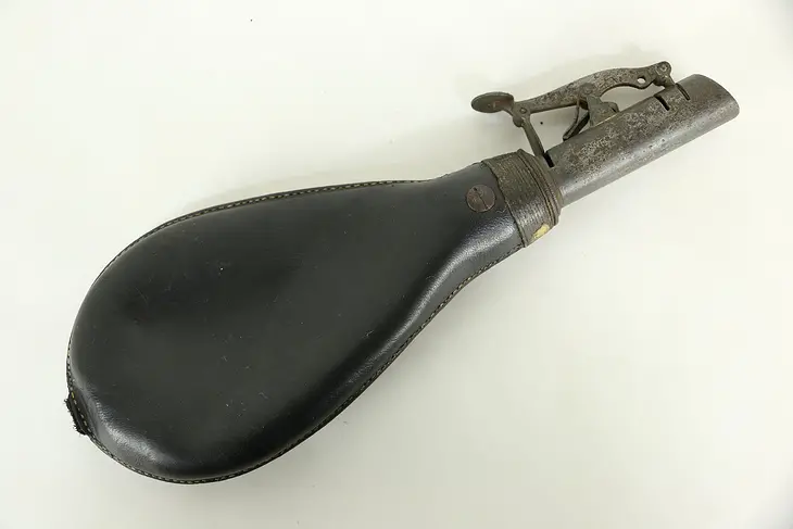 Leather & Steel 2 Position Antique 1860's Shot Flask