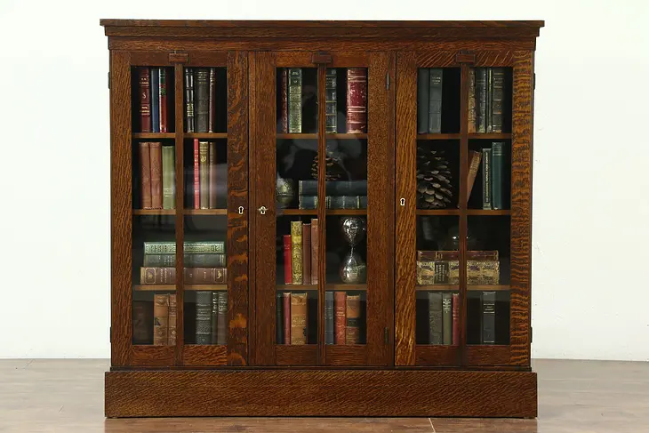 Triple Arts & Crafts Mission Oak 1905 Antique Craftsman Bookcase