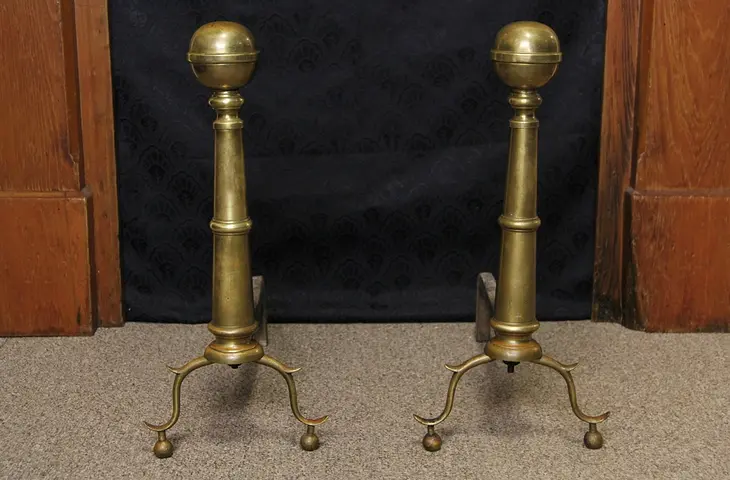 Pair of Georgian Mid 1800's Antique Fireplace Andirons