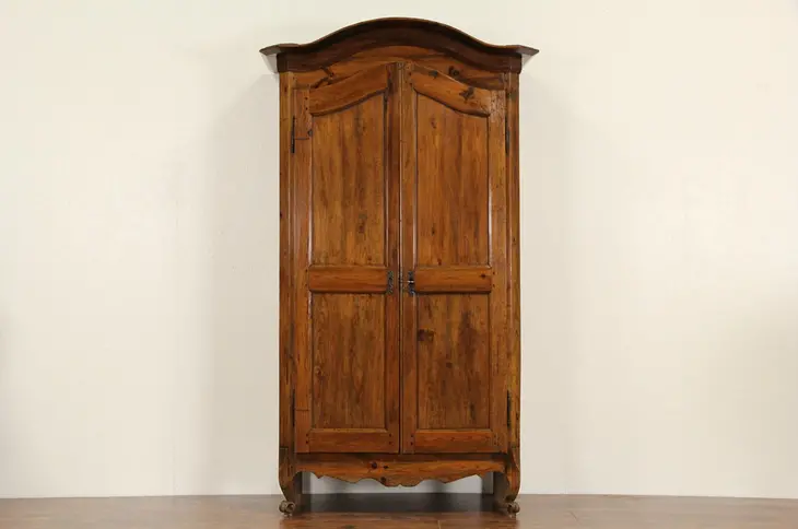 Country Pine French Provincial 1800 Antique Armoire, Hand Hewn