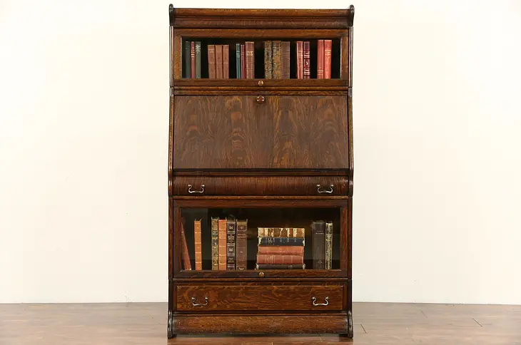 Oak 1900 Antique Barrister or Lawyer Stacking Bookcase & Desk
