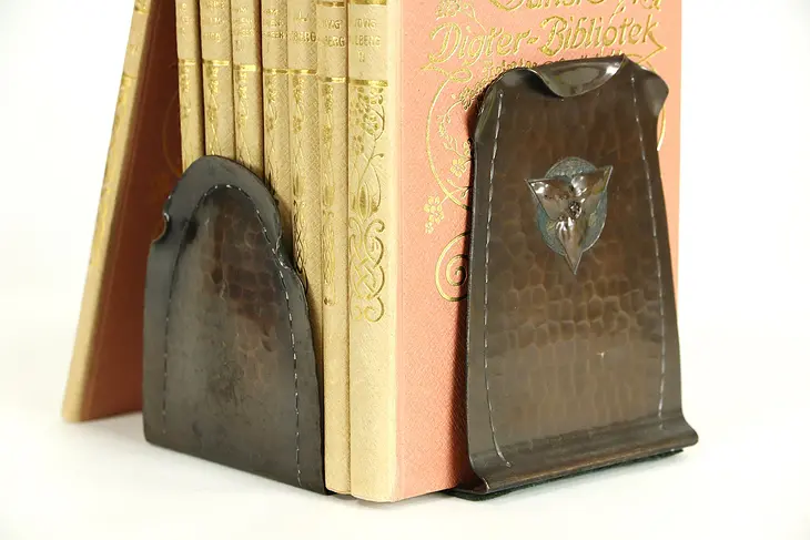 Roycroft Signed Pair Hammered & Patinated Copper 1900 Antique Bookends