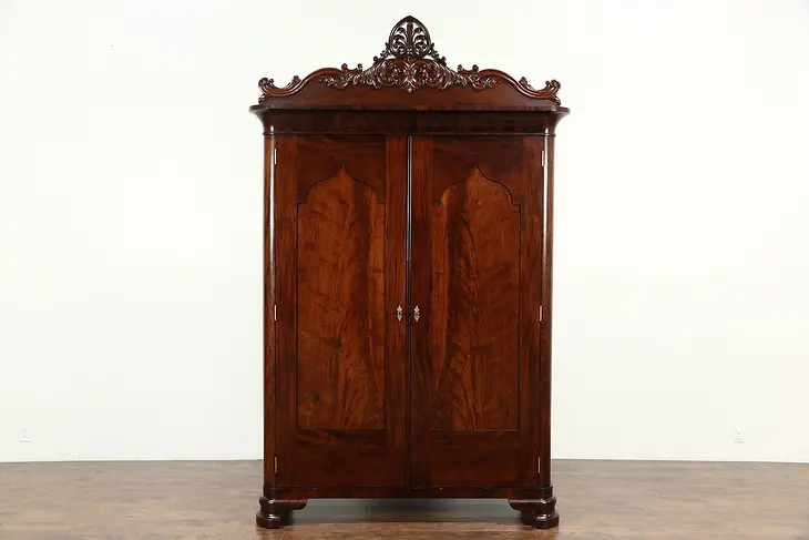 Victorian Hand Carved Mahogany Antique 1875 Armoire, Closet or Wardrobe