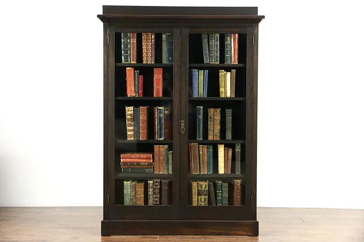 Arts & Crafts Mission Oak 1900 Antique Craftsman Ebonized Fumed Bookcase