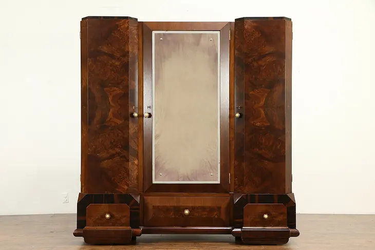Italian Art Deco Rosewood Antique Armoire, Closet or Wardrobe #31555