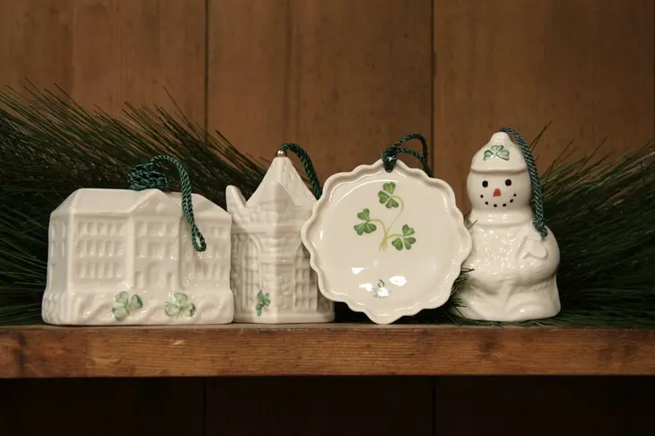 Group of 4 Irish Belleek Christmas Ornaments
