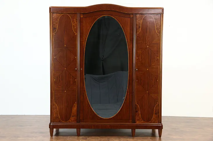 Armoire, Wardrobe or Closet 1925 English Art Deco Rosewood Marquetry