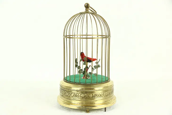 Singing Song Bird in Brass Cage, 1930's Vintage Germany