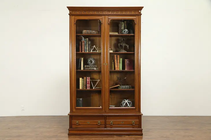 Victorian Eastlake Antique 1875 Cherry Bookcase, Matthews of Milwaukee #31393