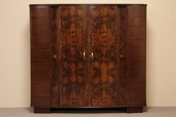 Art Deco Carved Antique 4 Door Armoire