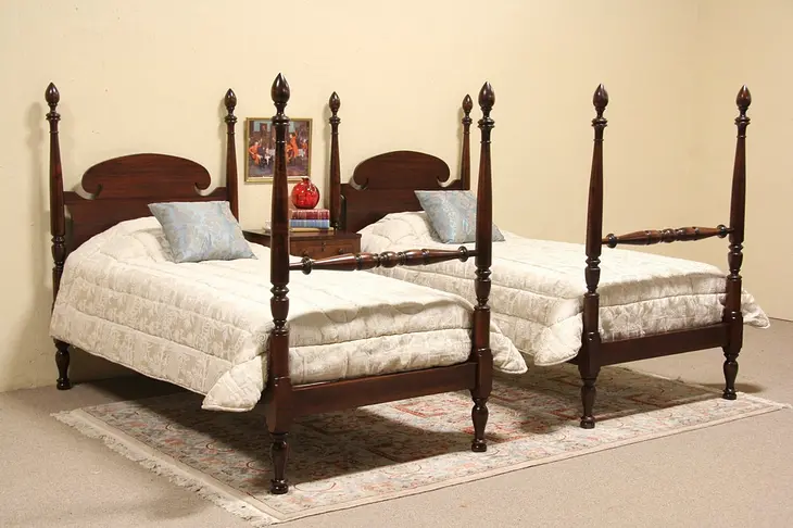 Pair of 1930's Twin Size Mahogany Poster Beds
