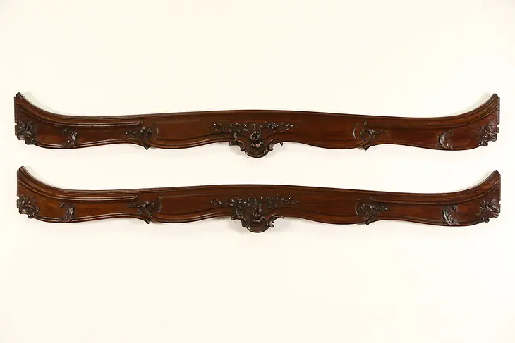 Pair of Antique French 1890's Carved Walnut Salvage Bed Rails for Valances