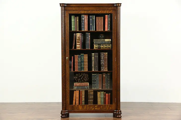 Oak 1900 Antique Display Cabinet or Bookcase, Glass Door