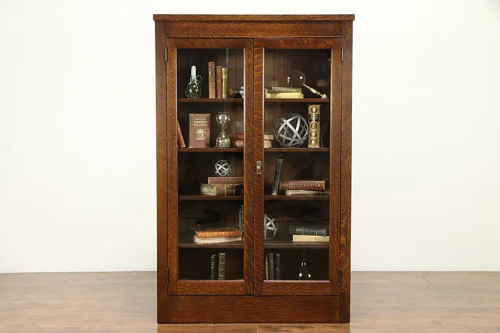 Oak Arts & Crafts MIssion Oak Antique Craftsman Bookcase, Wavy Glass  #30836