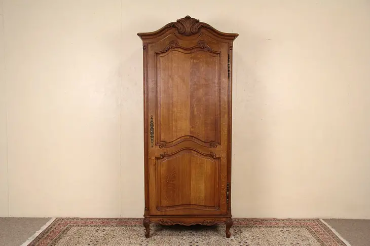 Country French 1920's Carved Oak Armoire or Linen Closet